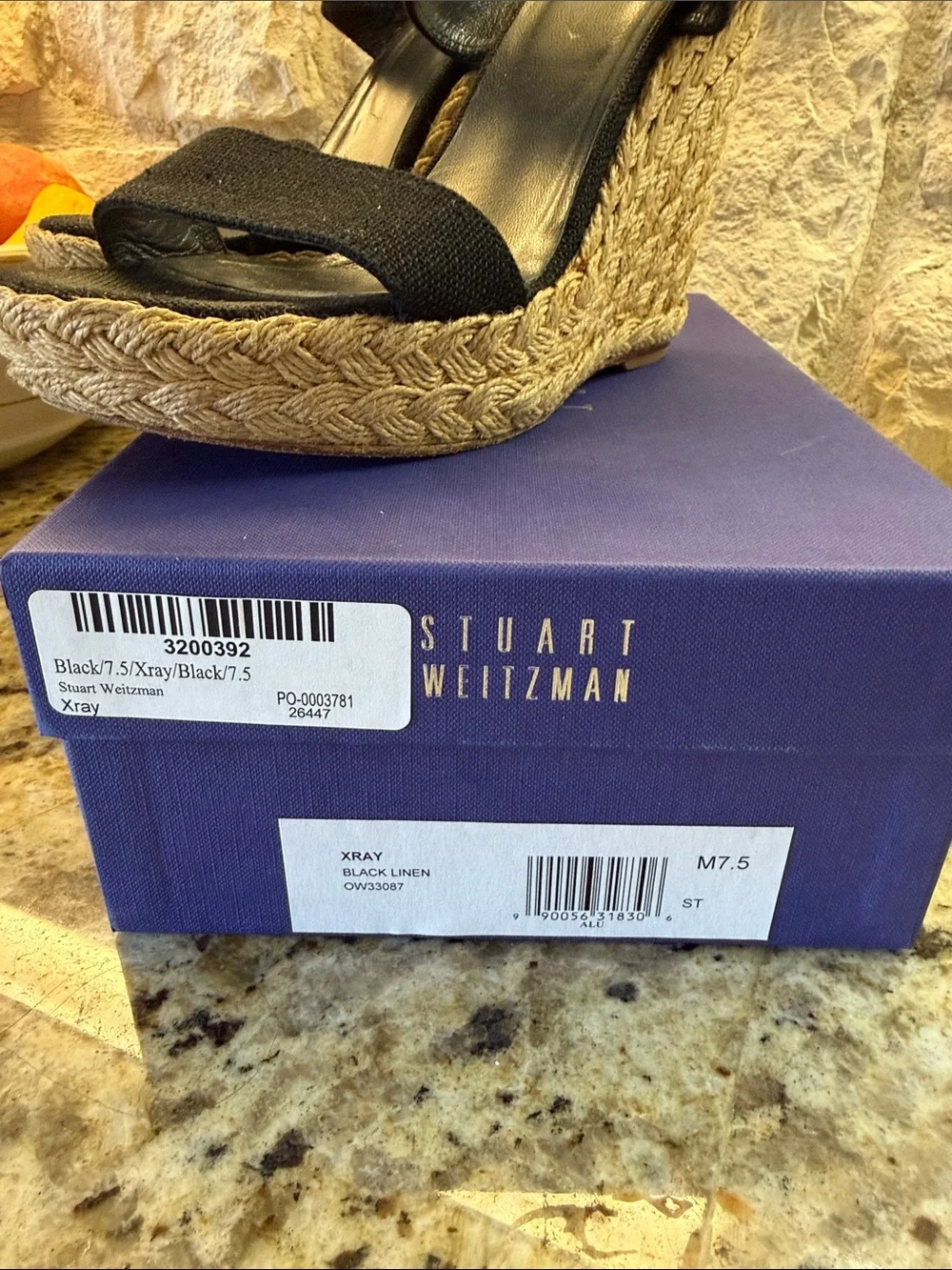 Stuart Weitzman Black Linen Espadrille X Ray Wedges